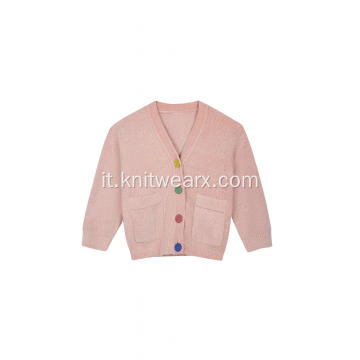 Cardigan caldo melange lavorato a maglia con tasche abbottonate da donna